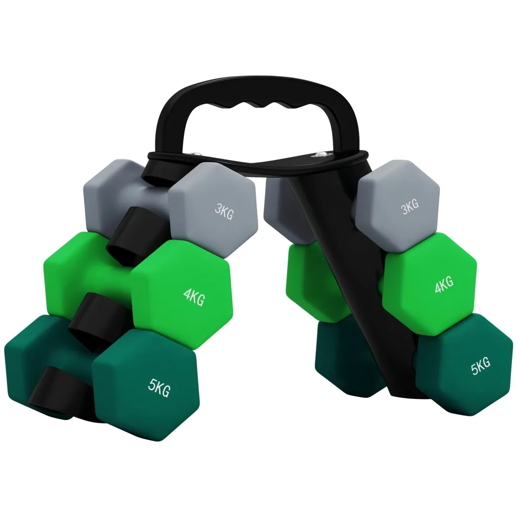 Set bučica sa stalkom za pohranu set od 6 bučica za fitness trening 2 x 3 kg 2 x 4 kg 2 x 5 kg