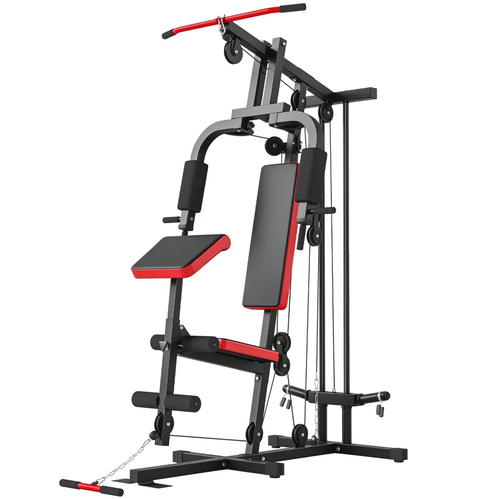 Power rack fitness stanica s lat pulldownom crno-crvena