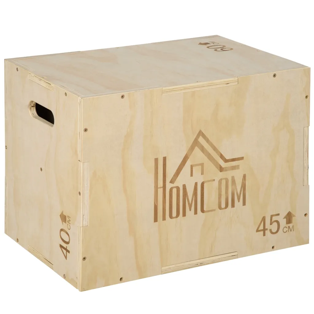 Plyo Box drvena kutija za skakanje pliometrijska platforma s ručkom za kućnu upotrebu 45 x 40 x 60 cm prirodno drvo