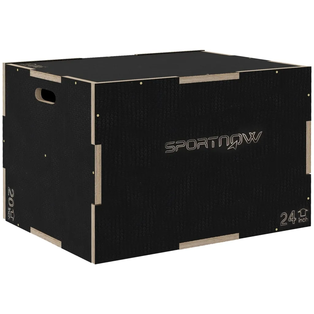 Plyo kutija/kutija za skakanje robusna 76x61x51 cm crna ručka 10x3 5 cm do 120 kg