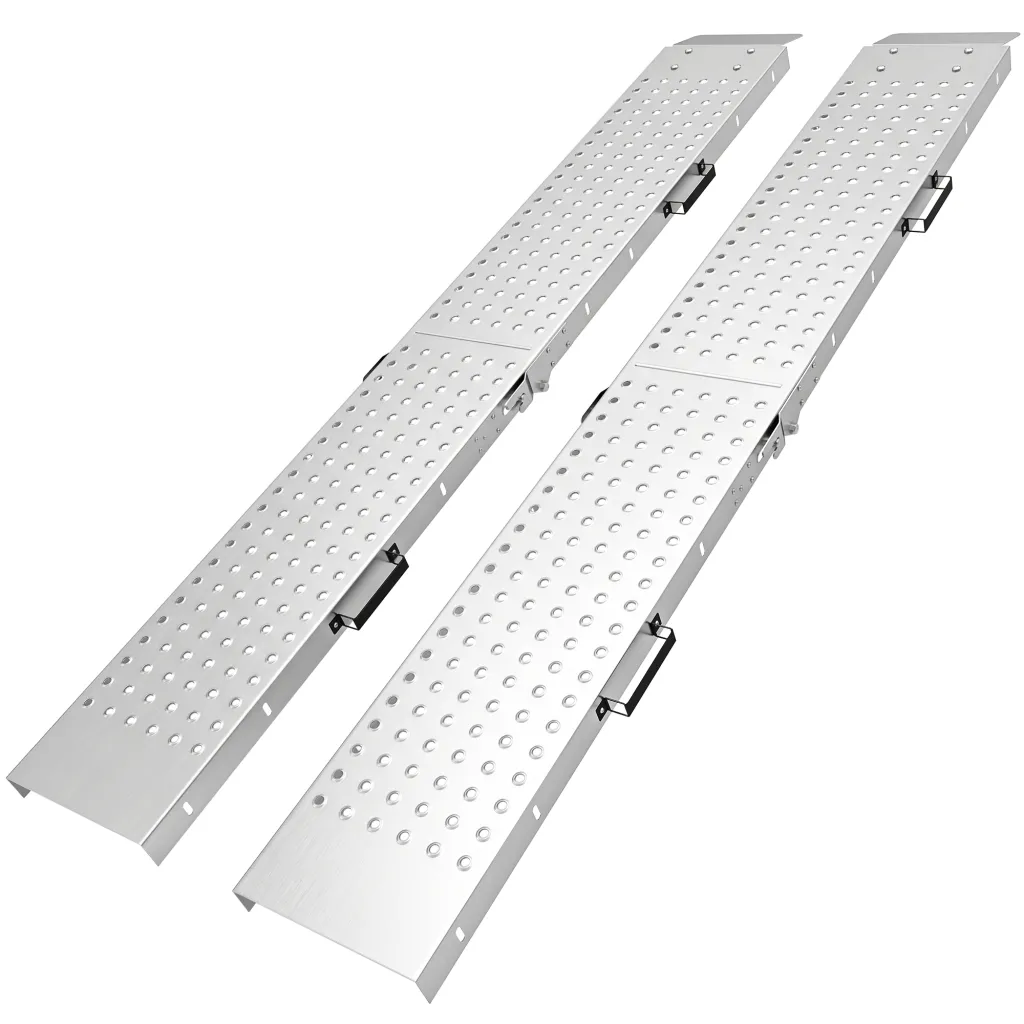 Set od 2 sklopive metalne rampe s pragom i ručkama nosivost do 400 kg za gume do 22 5 cm