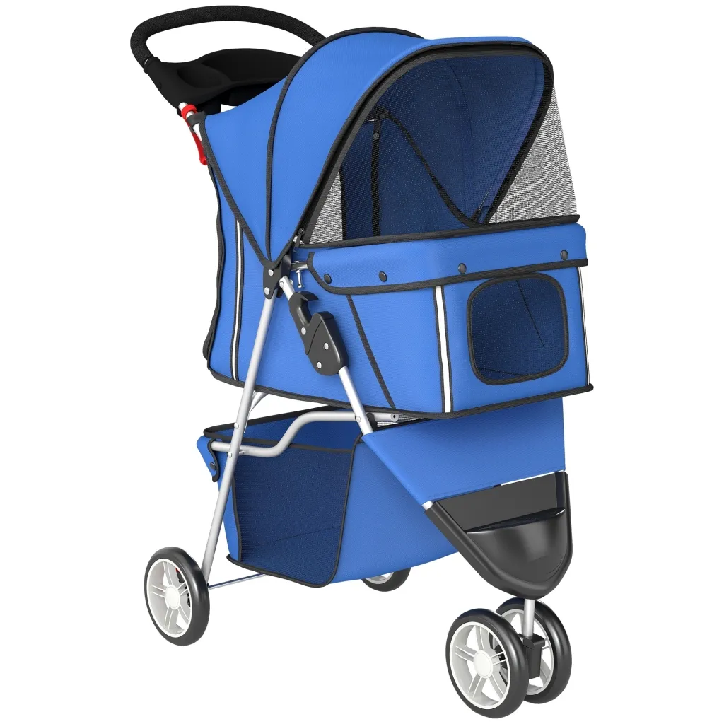 Sklopiva kolica za pse/buggy za male pse do 10 kg s košarom za pohranu jastukom mrežastim prozorima 77x44x102 cm plava