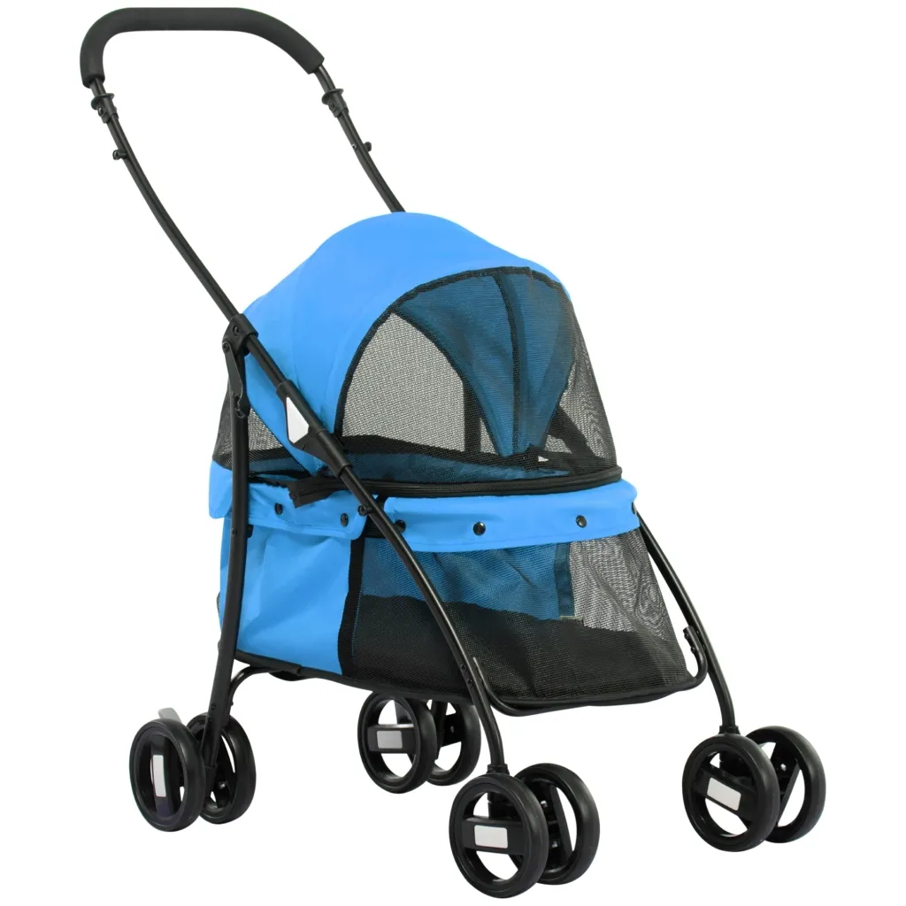 Kolica za pse podesiva tenda mrežasti prozor patentni zatvarač čelik 82x47x97 cm plavo/crna