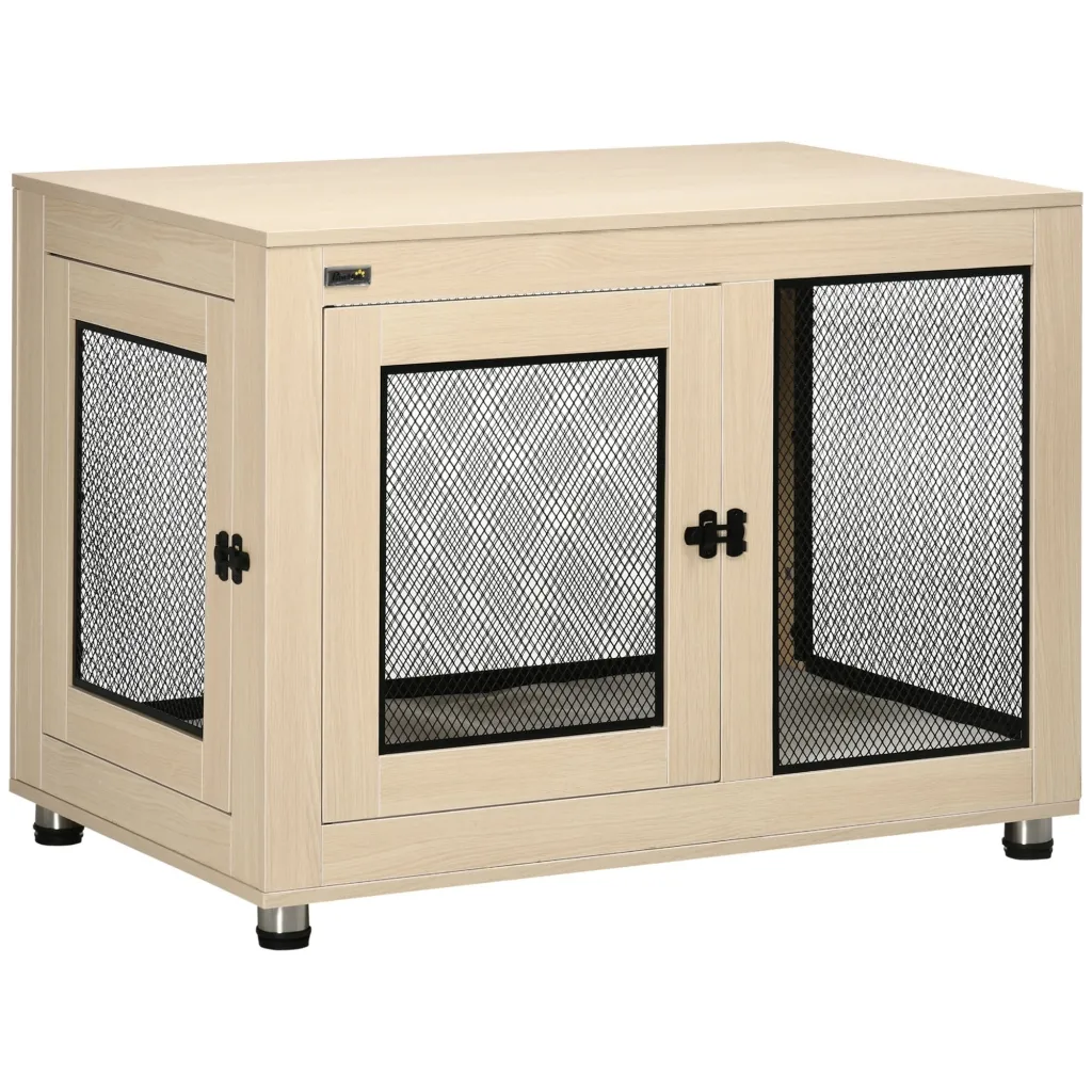 Pretinac/kutija za pse modernog dizajna zaključava se 2 vrata 94 cm x 60 cm x 71 5 cm prirodna + crna