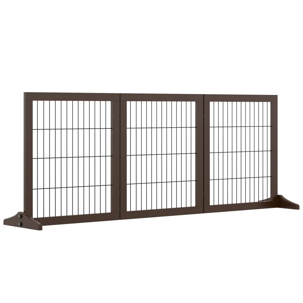 Samostojeća vrata za pse s nogama 185 x 71 cm drvena za stepenice vrata kuhinju hodnik 3 panela smeđa