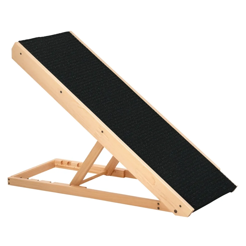Rampa za kućne ljubimce s protukliznim tepihom i podesivim ljestvama za velike pse crna + prirodno drvo 90 × 40 × 61 cm