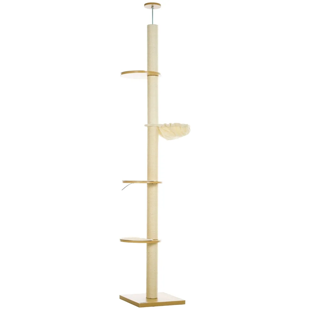 Drvo za mačke do stropa zaštita od prevrtanja stupovi od sisal užeta inženjersko drvo hrast + krem bijela