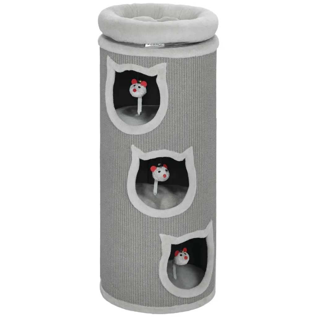Grebalica za mačke 96 cm toranj na 4 razine perivi krevet 3 pećine siva