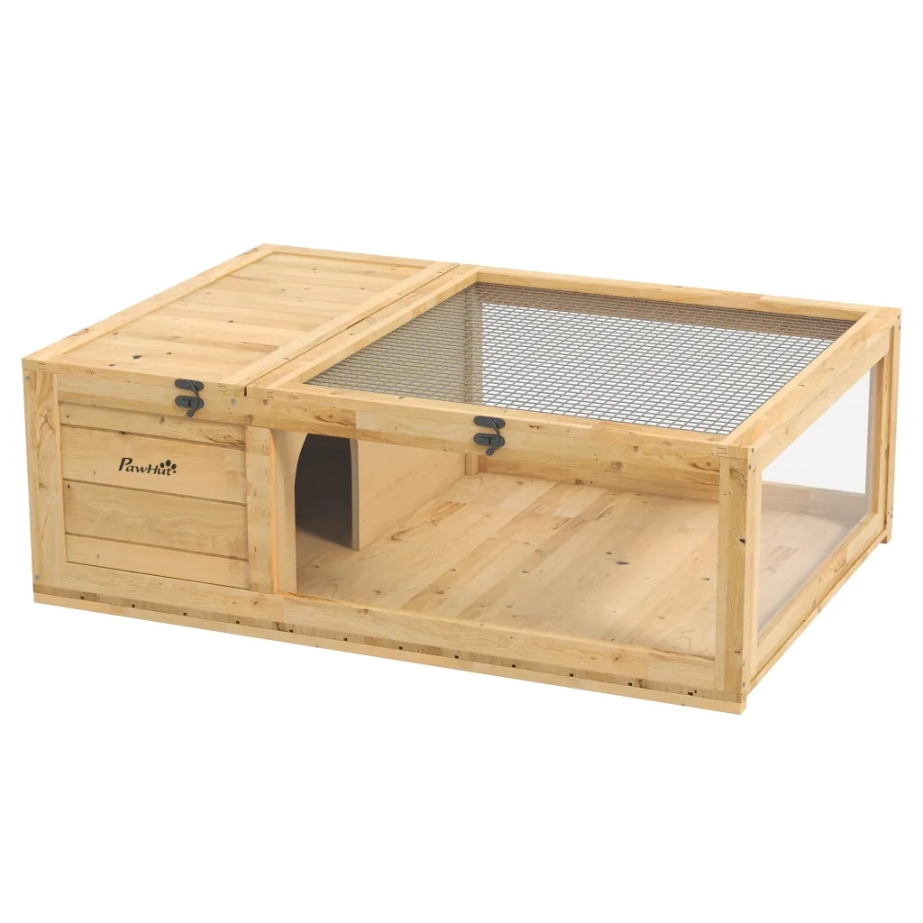 Drvena kućica za kornjače ograda za kornjače s glavnim kućicama krov na šarkama 91 x 60 5 x 32 cm žuta