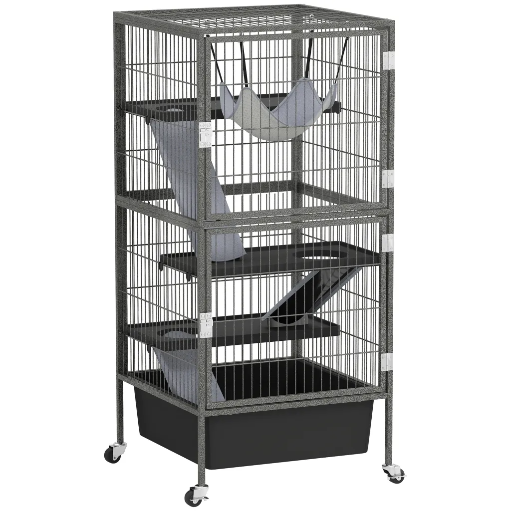 Kavez za glodavce 4 kata s opremom 52x52x115 cm sivi