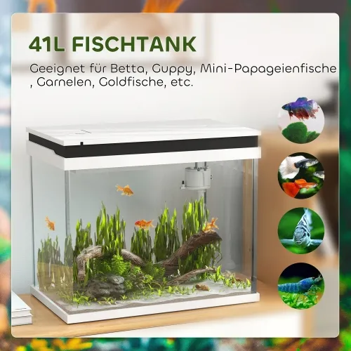 Stakleni akvarij od 41 litre s filterom, LED svjetlima, vodenom pumpom, za razne vrste riba, bijeli Cijena