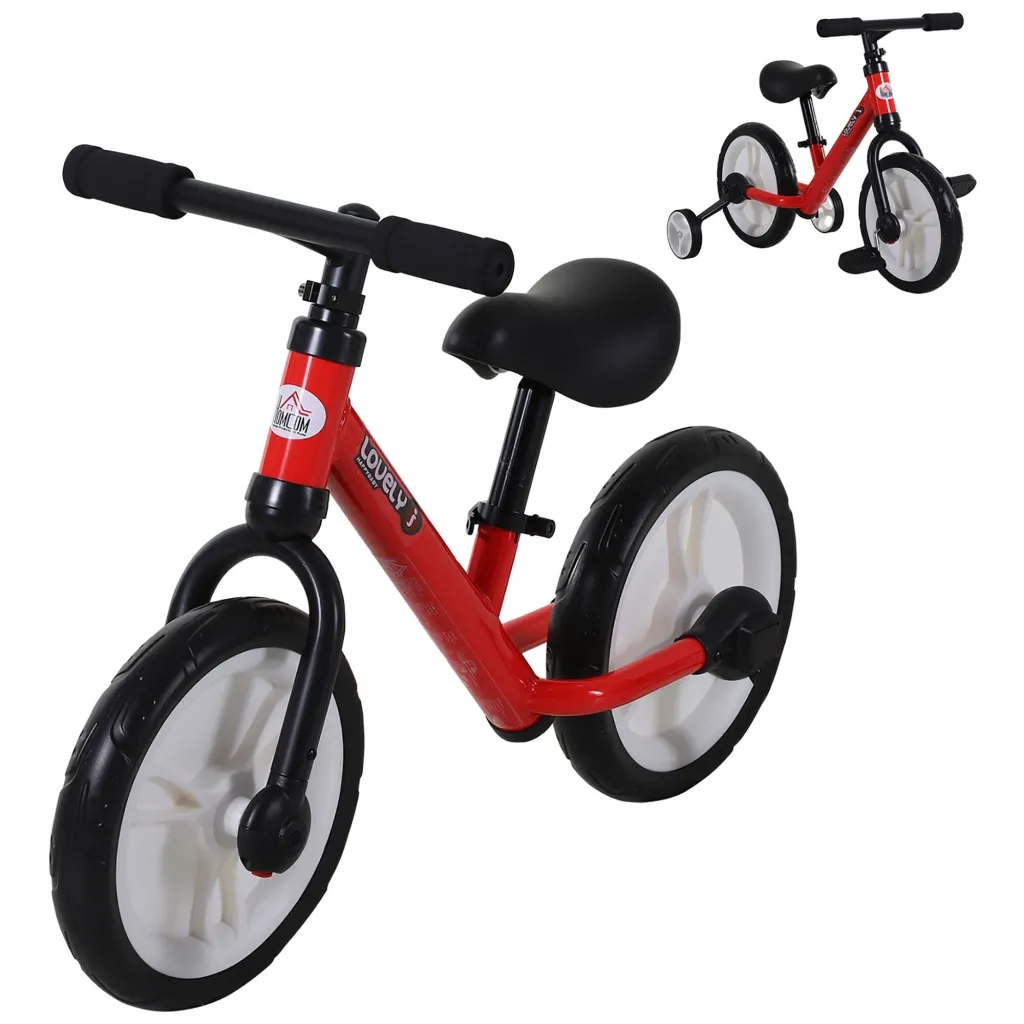 Dječji balans bicikl s pedalama i pomoćnim kotačićima crvena 2-5 godina