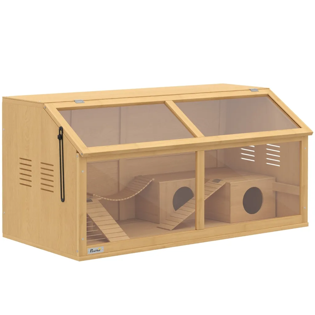 Drveni kavez za hrčke 100 x 52 x 50 cm veliki kavez za glodavce s prostorom za pohranu krov na šarke akrilni prozor otvor za ventilaciju platforma