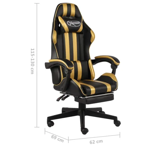 Gaming stolica od umjetne kože s osloncem za noge crno-zlatna - Zlatno Sa naslonom za noge Cijena