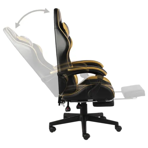 Gaming stolica od umjetne kože s osloncem za noge crno-zlatna - Zlatno Sa naslonom za noge Cijena