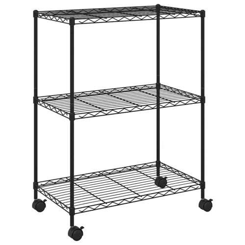 Stalak za pohranu s 3 razine i kotačima 60x35x81 cm crni 150 kg - Crna 60 x 35 x 81 cm 1 1 Cijena