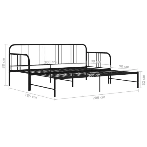 Okvir za krevet na razvlačenje crni metalni 90 x 200 cm - Crna Cijena