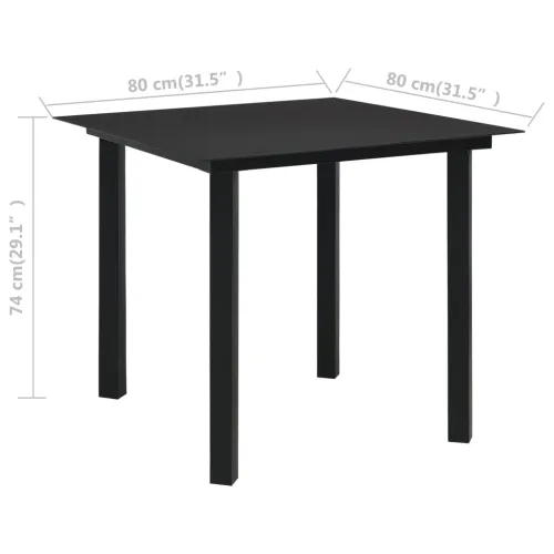 Vrtni stol - Blagovaonski stol crni 80 x 80 x 74 cm od čelika i stakla - 80 x 80 x 74 cm Cijena