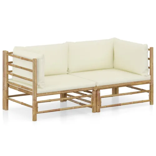 2-dijelna vrtna garnitura od bambusa s krem bijelim jastucima - Krema Kutna sofa (2 kom) 1 Cijena