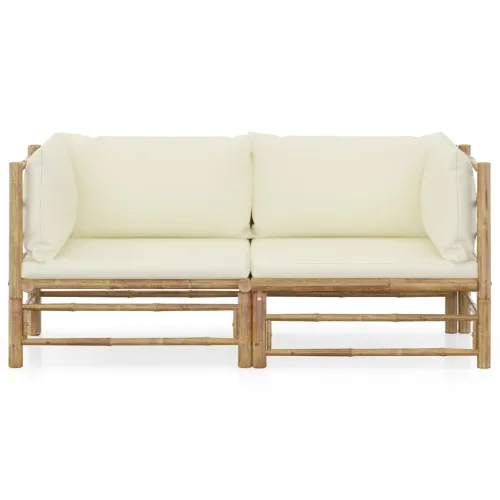 2-dijelna vrtna garnitura od bambusa s krem bijelim jastucima - Krema Kutna sofa (2 kom) 1 Cijena