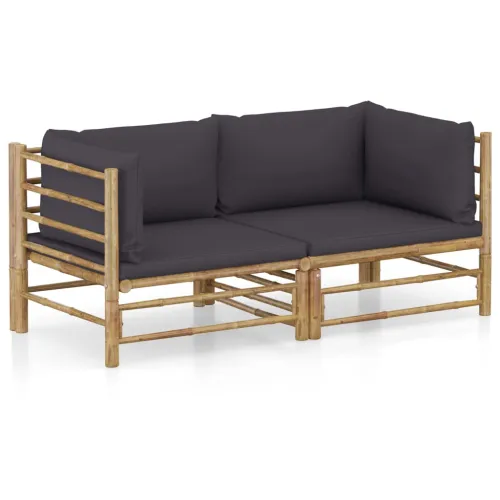 2-dijelna vrtna garnitura od bambusa s tamnosivim jastucima - Tamno siva Kutna sofa (2 kom) 1 Cijena
