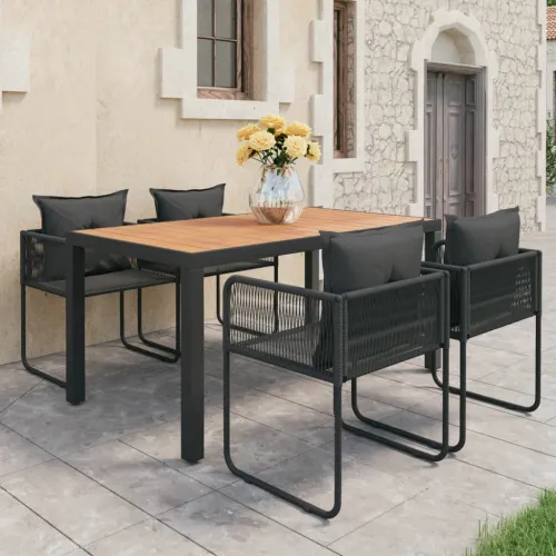 Vrtna garnitura - 5-dijelni vrtni blagovaonski set od PVC ratana crno-smeđi - Crna i smeđa Dužina stola 150 cm 4 Cijena