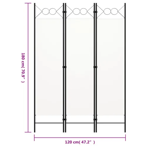 Paravan - Sobna pregrada s 3 panela bijela 120 x 180 cm - Bijela 3 Cijena