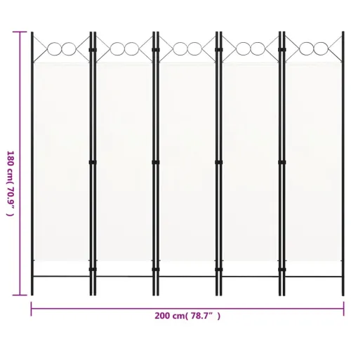 Paravan - Sobna pregrada s 5 panela bijela 200 x 180 cm - Bijela 5 Cijena