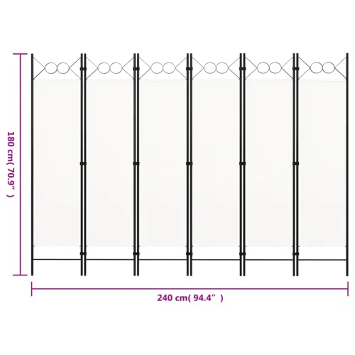 Paravan - Sobna pregrada sa 6 panela bijela 240 x 180 cm - Bijela 6 Cijena