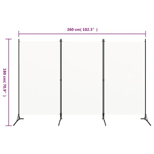 Paravan - Sobna pregrada s 3 panela bijela 260 x 180 cm od tkanine - Bijela 260 x 180 cm Cijena
