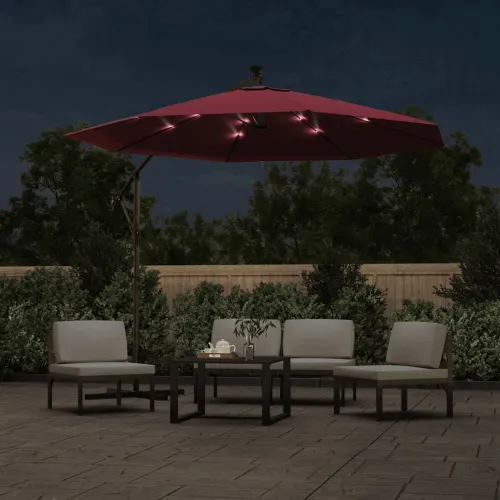 Konzolni vrtni suncobran LED s čeličnim stupom crvena boja vina - Crvena 300 cm Cijena