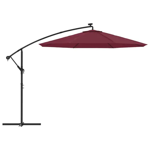 Konzolni vrtni suncobran LED s čeličnim stupom crvena boja vina - Crvena 300 cm Cijena