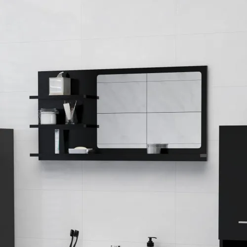Kupaonsko ogledalo crno 90 x 10,5 x 45 cm konstruirano drvo - Crna Cijena