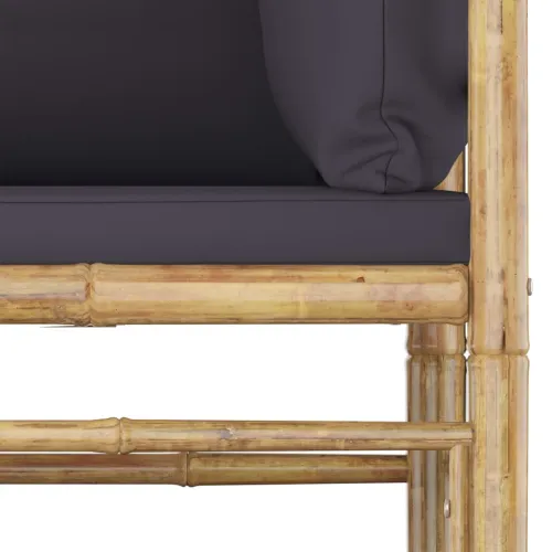7-dijelna vrtna garnitura od bambusa s tamnosivim jastucima - Tamno siva 2x kutna + 4x srednja + stol Cijena