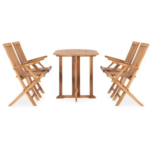 5-dijelni sklopivi vrtni blagovaonski set od masivne tikovine - Za 4 osobe (s naslonom za ruke) Ovalno 120 x 70 x 75 cm Cijena