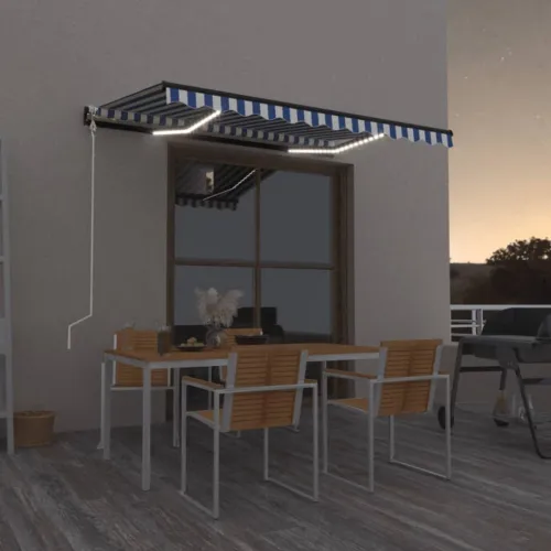 Automatska tenda sa senzorom LED 300x250 cm plavo-bijela - Plava i bijela 300 x 250 cm Cijena