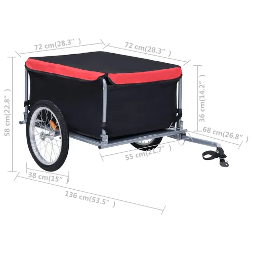 Prikolica za bicikl crno-crvena 65 kg - Crna i crvena Cijena