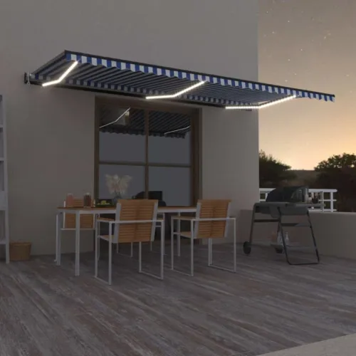 Automatska tenda sa senzorom LED 600 x 300 cm plavo-bijela - Plava i bijela 600 × 300 cm Cijena