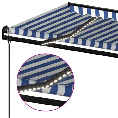 Automatska tenda sa senzorom LED 500x350 cm plavo-bijela - Plava i bijela 500 × 350 cm Cijena