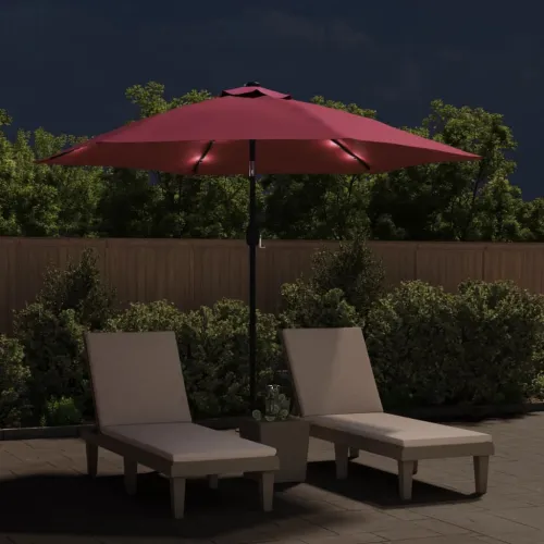 Vrtni suncobran s LED svjetlima i čeličnim stupom 300 cm bordo - Bordo crvena Cijena