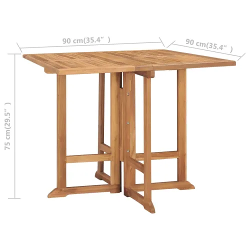 5-dijelni sklopivi vrtni blagovaonski set od masivne tikovine - Za 4 osobe (s naslonom za ruke) Četvrtasto 90 x 90 x 75 cm Cijena