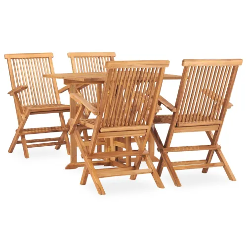 5-dijelni sklopivi vrtni blagovaonski set od masivne tikovine - Za 4 osobe (s naslonom za ruke) Četvrtasto 90 x 90 x 75 cm Cijena