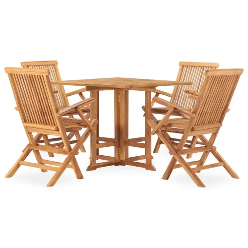 5-dijelni sklopivi vrtni blagovaonski set od masivne tikovine - Za 4 osobe (s naslonom za ruke) Četvrtasto 90 x 90 x 75 cm Cijena