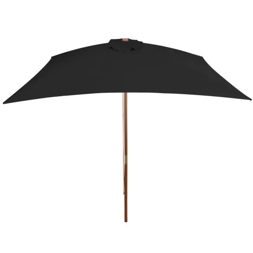 Vrtni suncobran s drvenim stupom 200 x 300 cm crni - Crna Cijena