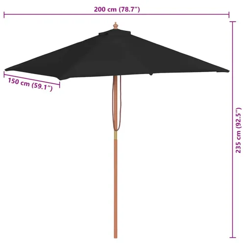 Vrtni suncobran s drvenim stupom 150 x 200 cm crni - Crna Cijena
