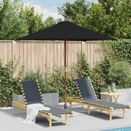 Vrtni suncobran s drvenim stupom 150 x 200 cm crni - Crna Cijena