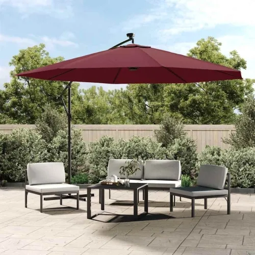 Konzolni vrtni suncobran s LED svjetlima 350 cm bordo - Crvena 350 cm Cijena