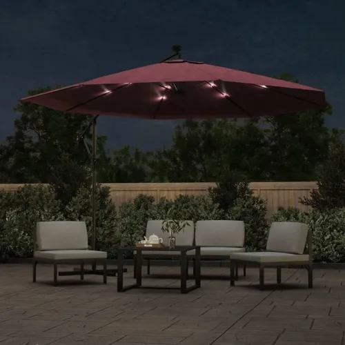 Konzolni vrtni suncobran s LED svjetlima 350 cm bordo - Crvena 350 cm Cijena