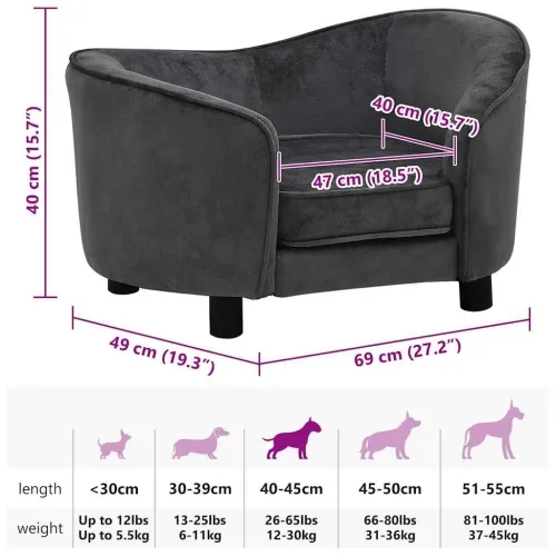 Sofa za pse tamnosiva 69 x 49 x 40 cm plišana - Tamno siva Cijena