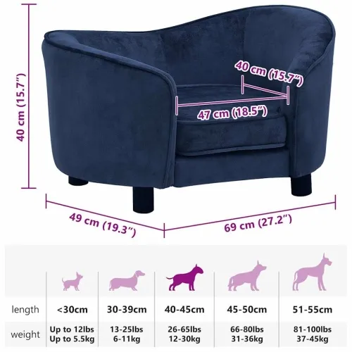 Sofa za pse plava 69 x 49 x 40 cm plišana - Plava Cijena